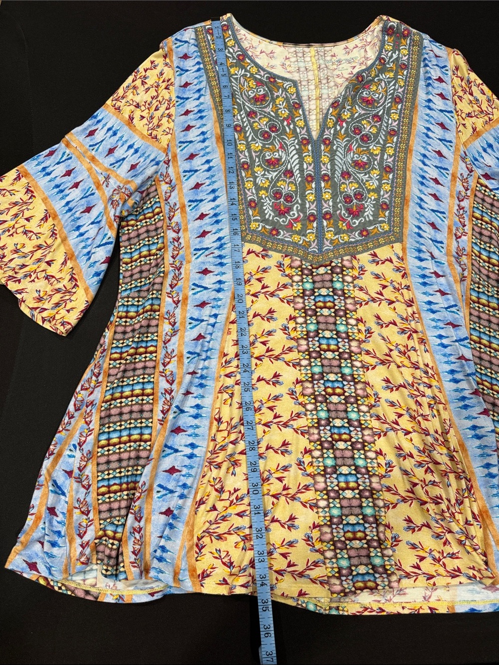 Soft Surroundings Embroidered Mixed Print Boho Tunic Top Jersey Blue 3X - Picture 11 of 11